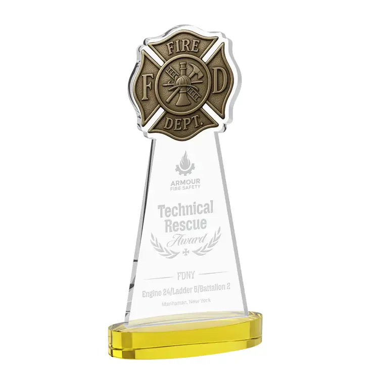 Fire Dept Starfire Crystal Award on Alberton Base - Deep Etch #4