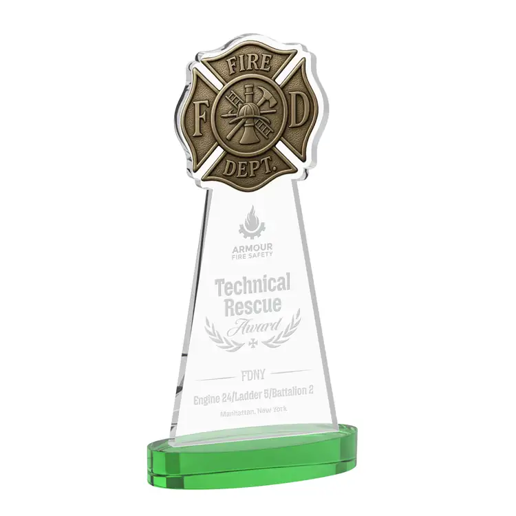 Fire Dept Starfire Crystal Award on Alberton Base - Deep Etch #5