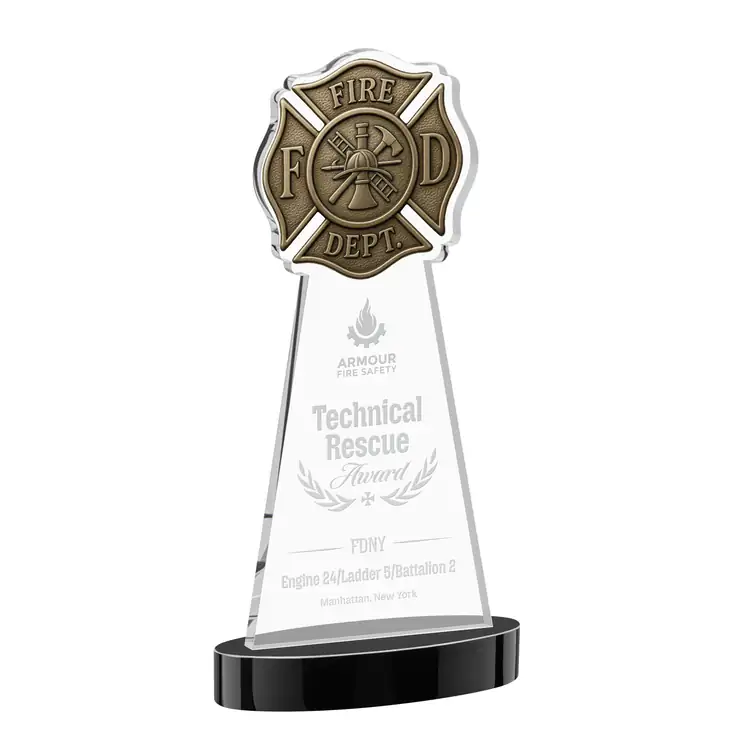 Fire Dept Starfire Crystal Award on Alberton Base - Deep Etch #6