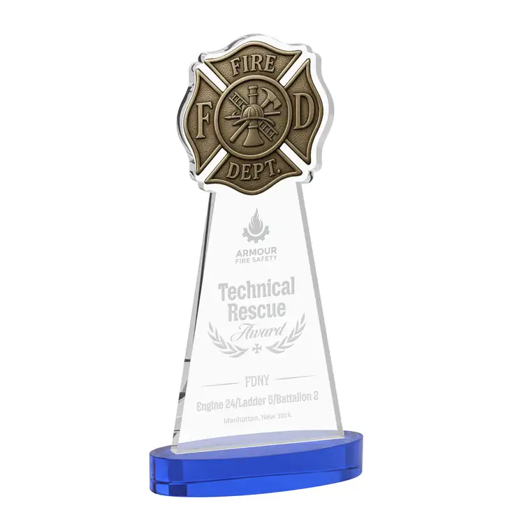 Fire Dept Starfire Crystal Award on Alberton Base - Deep Etch #7