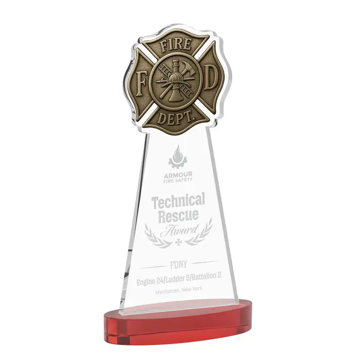 Fire Dept Starfire Crystal Award on Alberton Base - Deep Etch #8