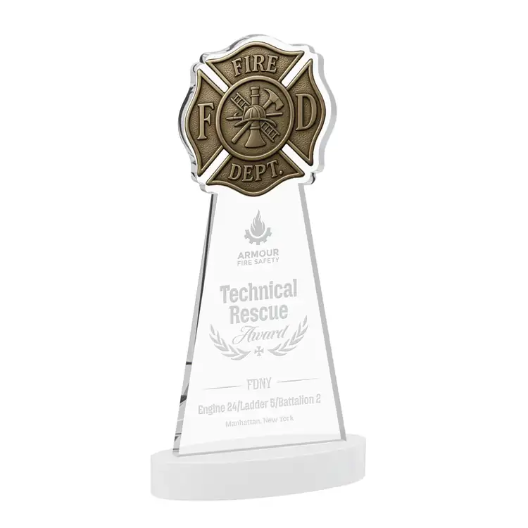 Fire Dept Starfire Crystal Award on Alberton Base - Deep Etch #9