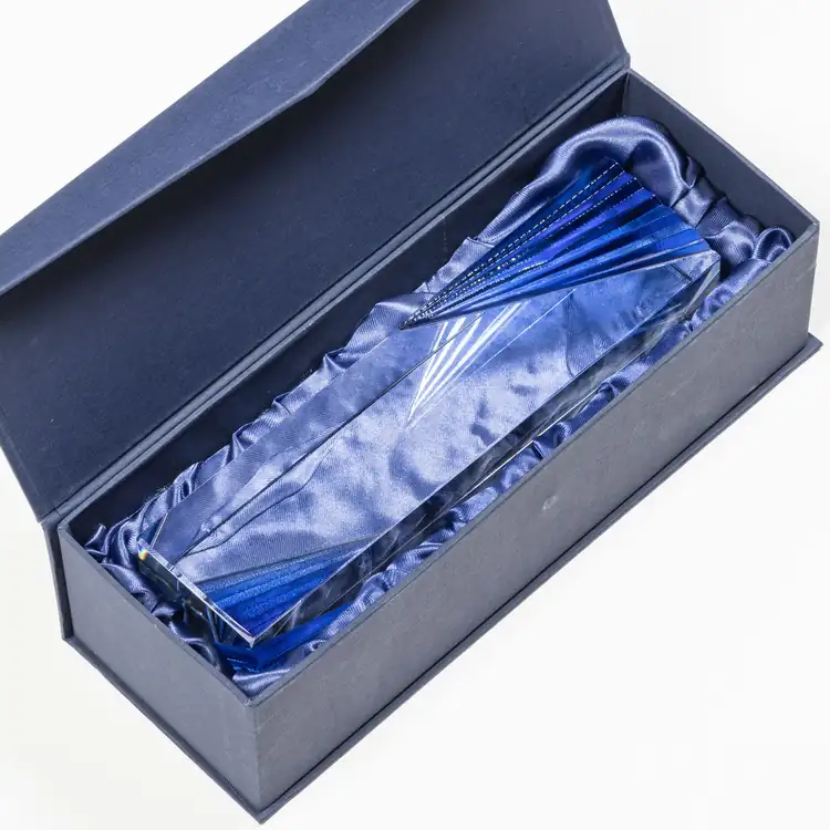 Aurelia Optical Crystal Tower Award with Blue Accents - Deep Etch #5