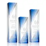 Trophée tour Aurelia en cristal optique avec accents bleus - Gravure