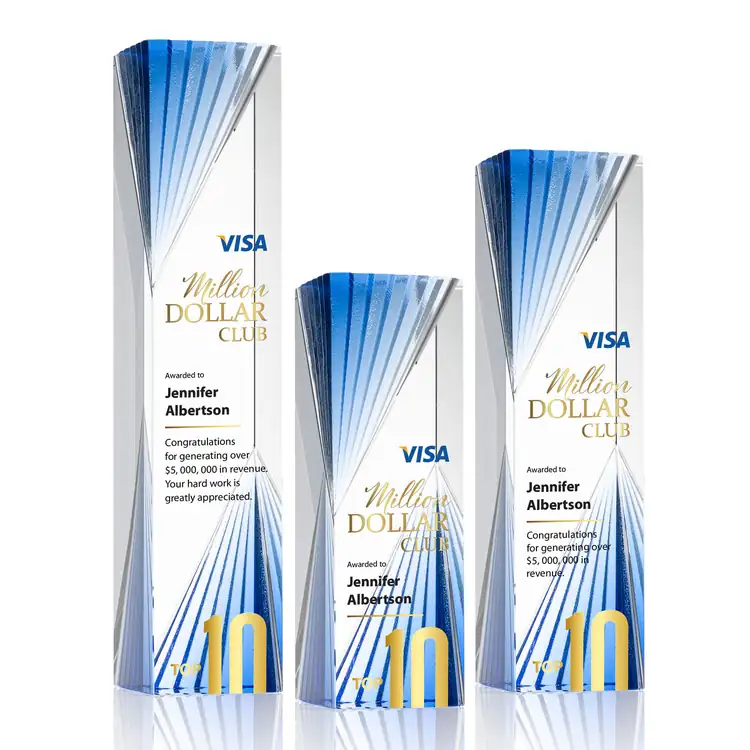 Aurelia Optical Crystal Tower Award with Blue Accents - Multicolor