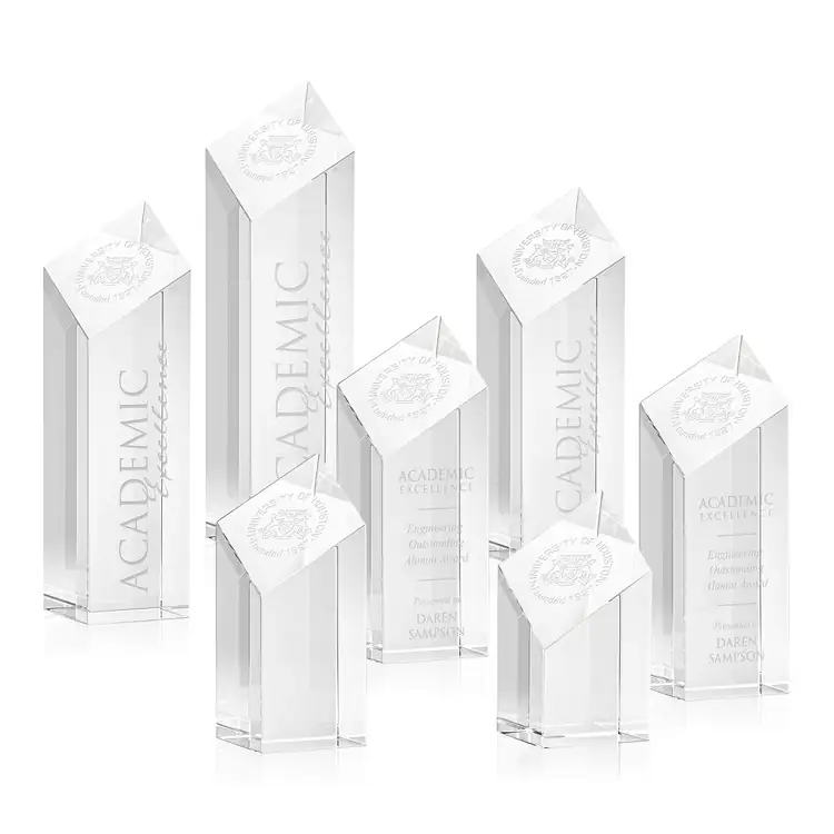 Barone Clear Optical Crystal Tower Award - Deep Etch
