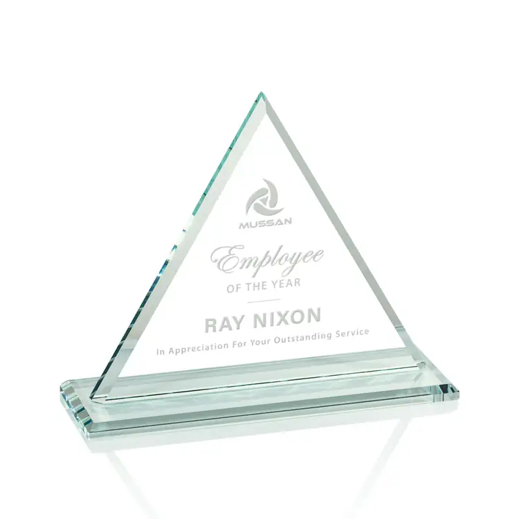 Dresden Jade Glass Triangle Award - Deep Etch #2