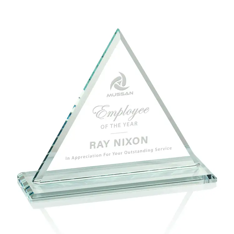 Dresden Jade Glass Triangle Award - Deep Etch #4