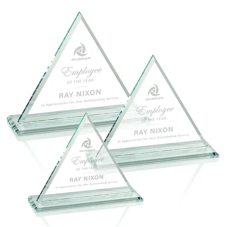 Dresden Jade Glass Triangle Award - Deep Etch