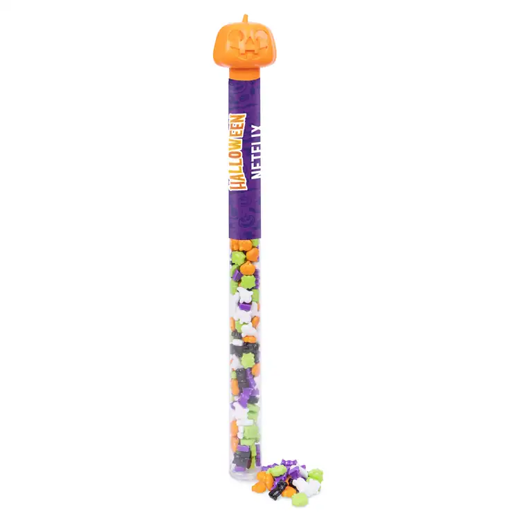 Pumpkin Topper Tube with Halloween candy mix