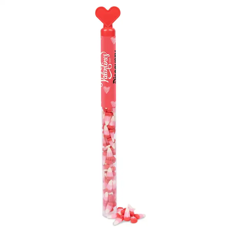 Heart Topper Tube with pink and red candy corn