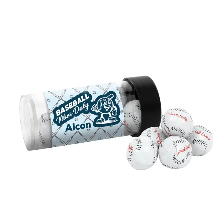 Tube de chocolats en forme de balle de baseball 3 po