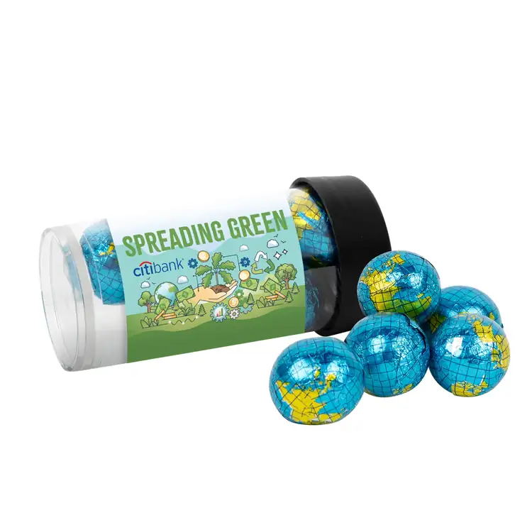 Tube de chocolats en forme de globe 3 po