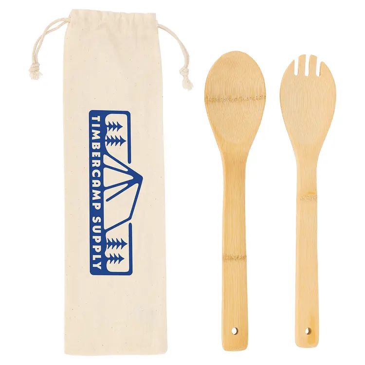 Bamboo Salad Utensils with Cotton Pouch #2