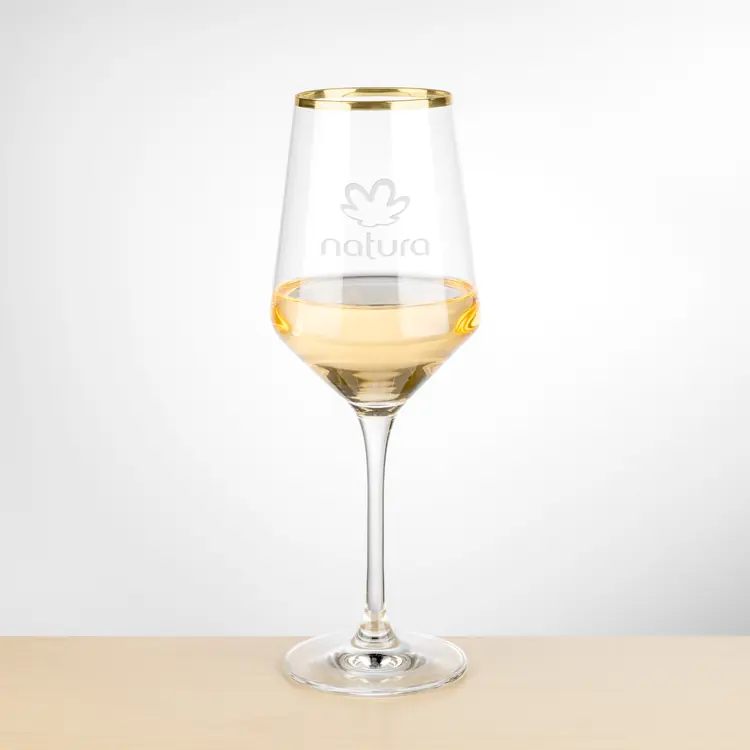 Tucson Gold Rim Wine Glass 14 oz - Deep Etch