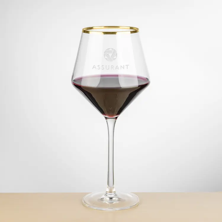 Tucson Gold Rim Burgundy Wine Glass 16 oz - Deep Etch