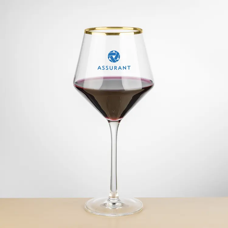 Tucson Gold Rim Burgundy Wine Glass 16 oz - Imprinted