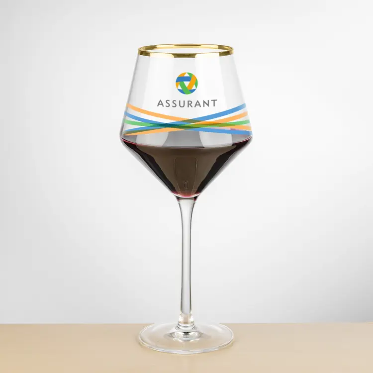 Tucson Gold Rim Burgundy Wine Glass 16 oz - Multicolor