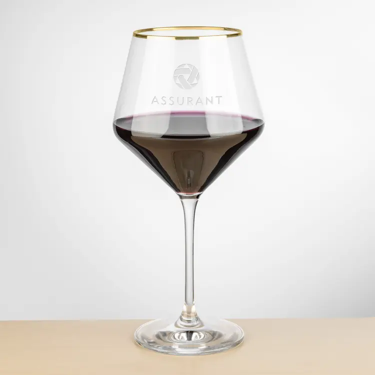 Tucson Gold Rim Burgundy Wine Glass 23 oz - Deep Etch