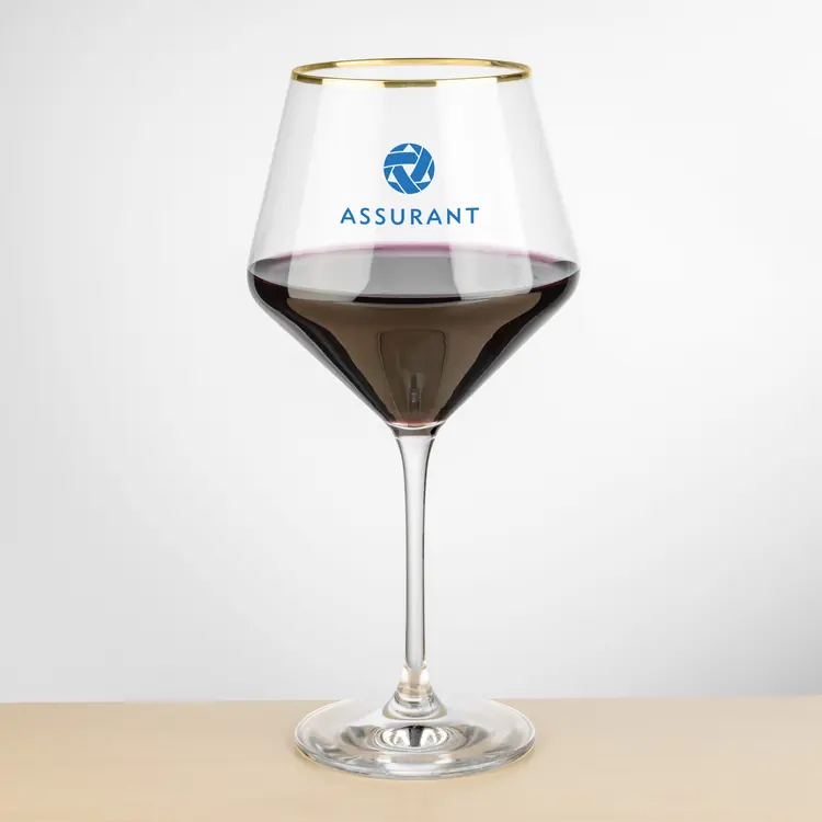 Tucson Gold Rim Burgundy Wine Glass 23 oz - Imprinted