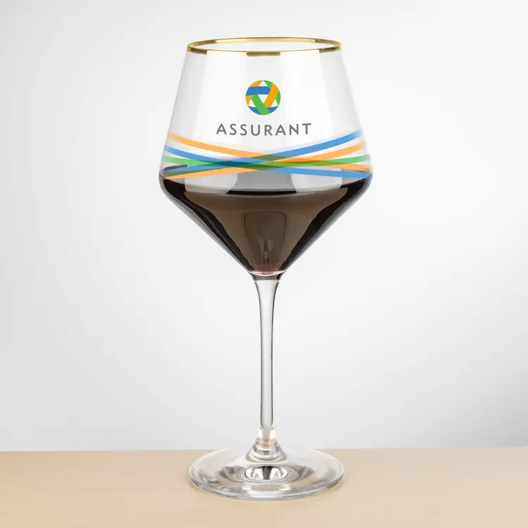 Tucson Gold Rim Burgundy Wine Glass 23 oz - Multicolor