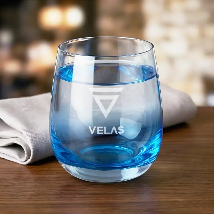 Soudan Stemless Wine 11.5 oz Blue - Deep Etch #2