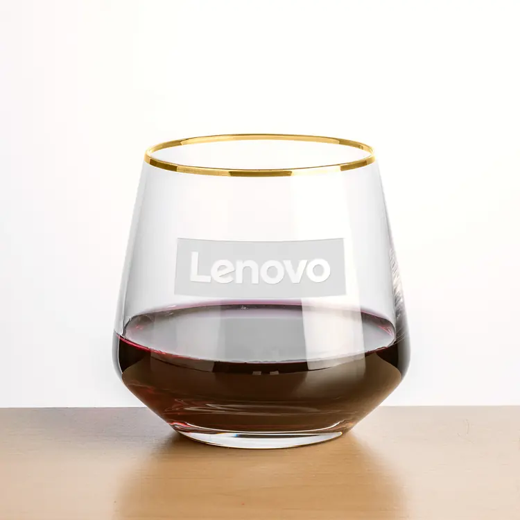 Tucson Stemless Wine Glass 11 oz - Gold Rim - Deep Etch