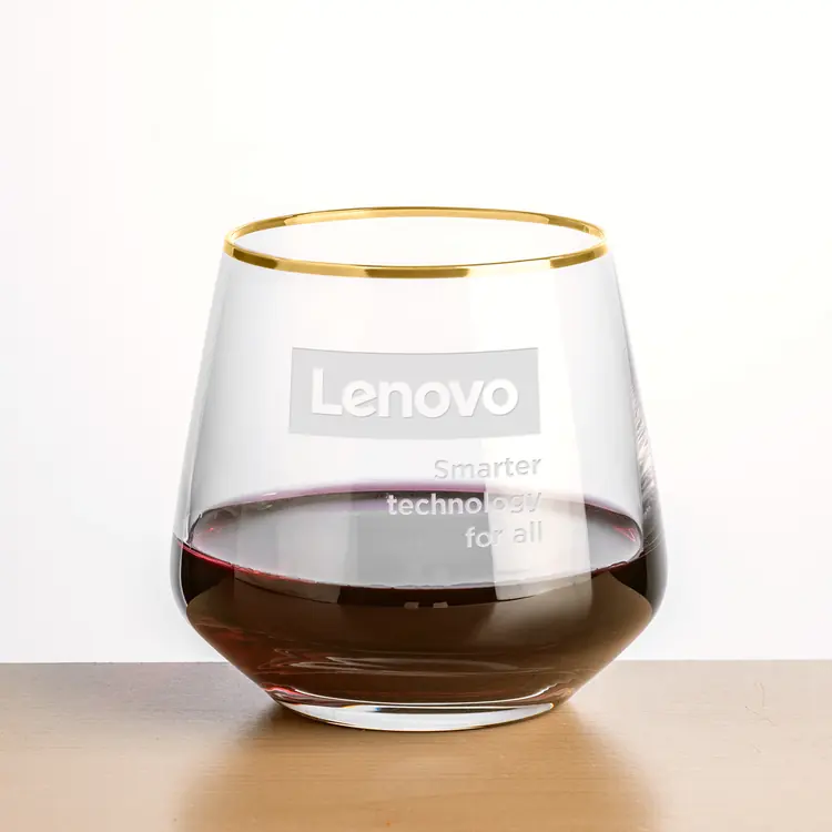 Tucson Stemless Wine Glass 13.5 oz - Gold Rim - Deep Etch