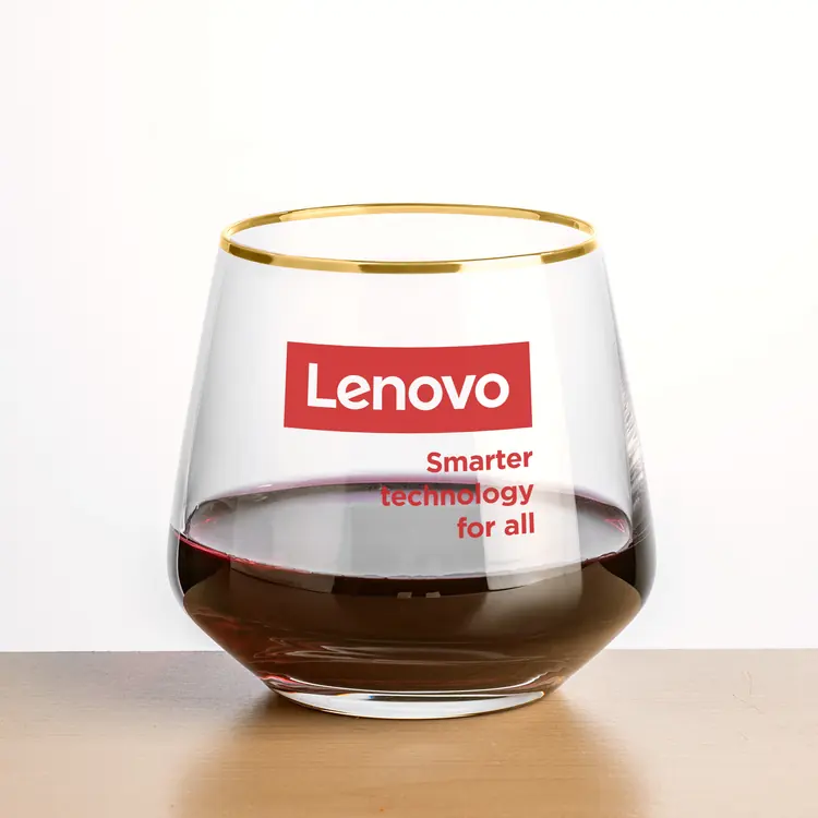 Tucson Stemless Wine Glass 13.5 oz - Gold Rim - Imprinted