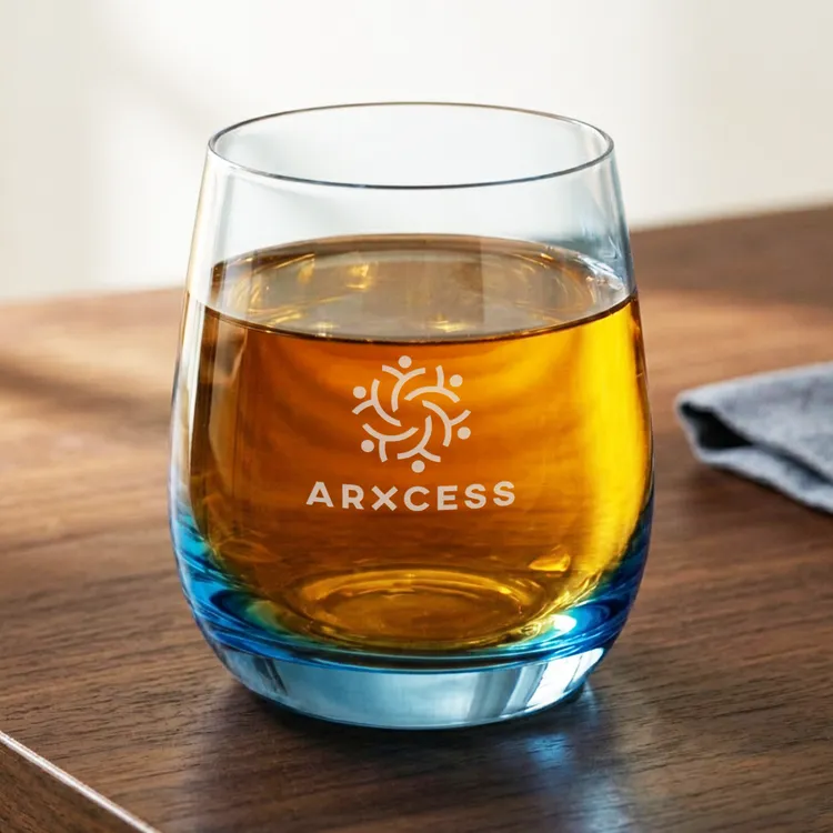 Soudan 11.5 oz Whisky Glass - Blue Base - Deep Etch #5