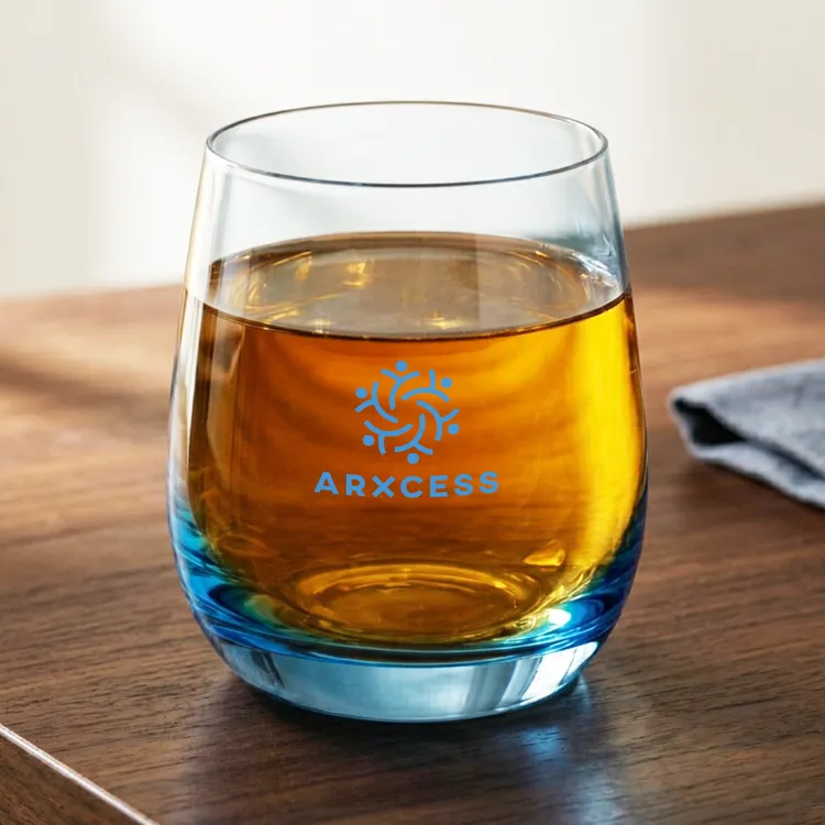Soudan 11.5 oz Whisky Glass - Blue Base - Imprinted #5
