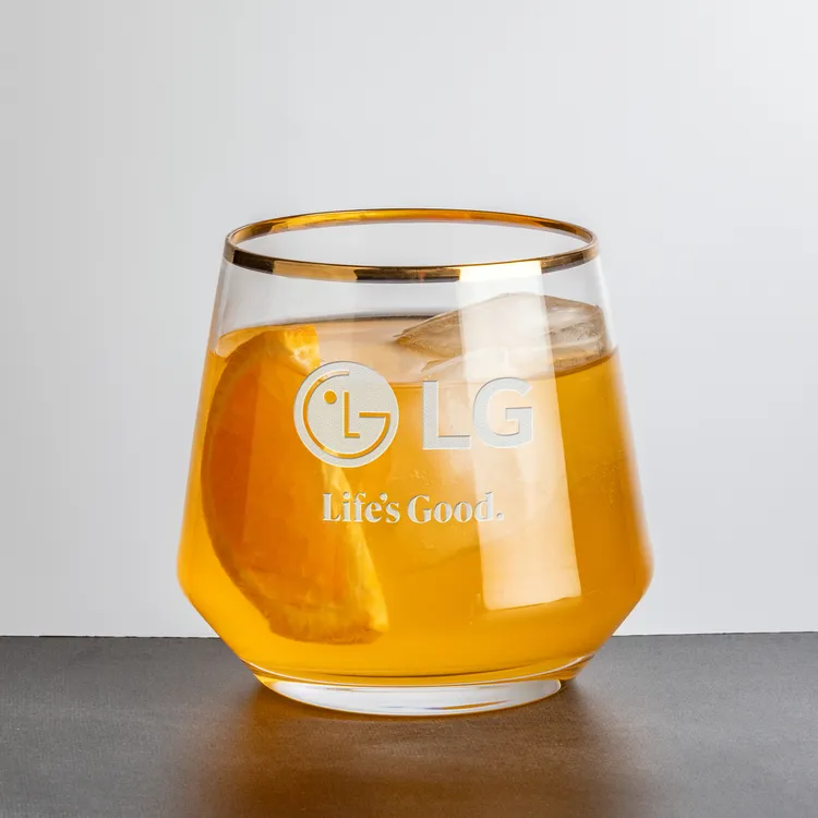 Tucson 13.5 oz Whisky Glass with Gold Rim - Deep Etch