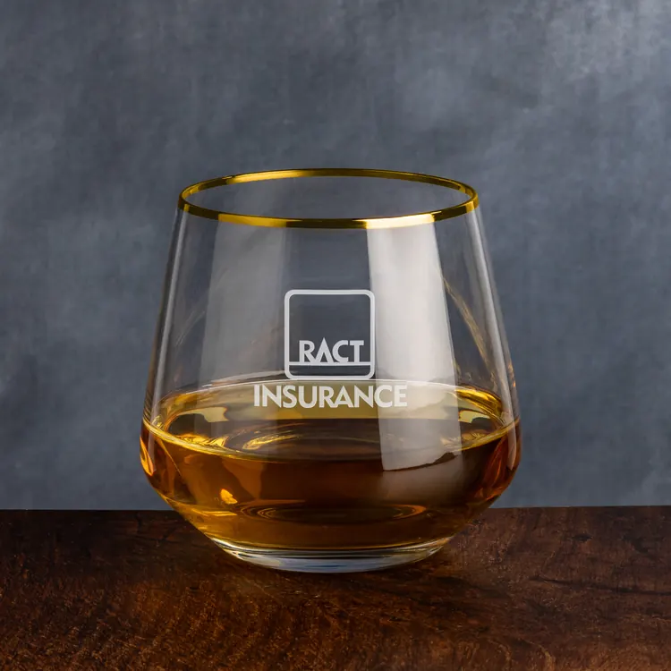 Tucson Whisky Tasting Glass 11 oz Gold Rim - Deep Etch