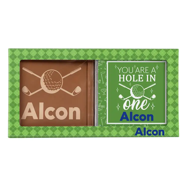 Coffret de deux tablettes de chocolat sur le thème du golf