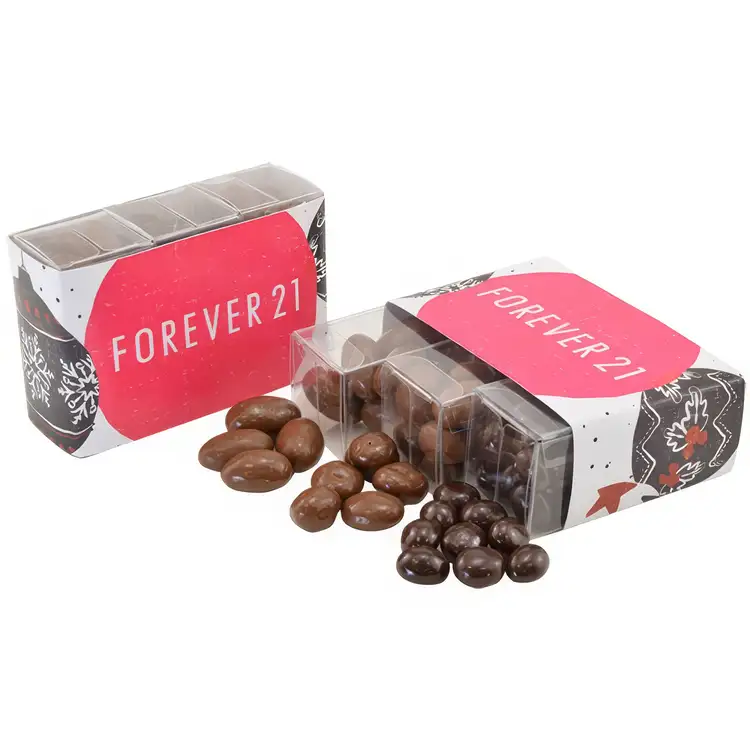Coffret transparent à partager de trois assortiments chocolatés