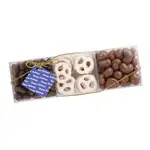 Coffret transparent à trois compartiments de gourmandises chocolatées