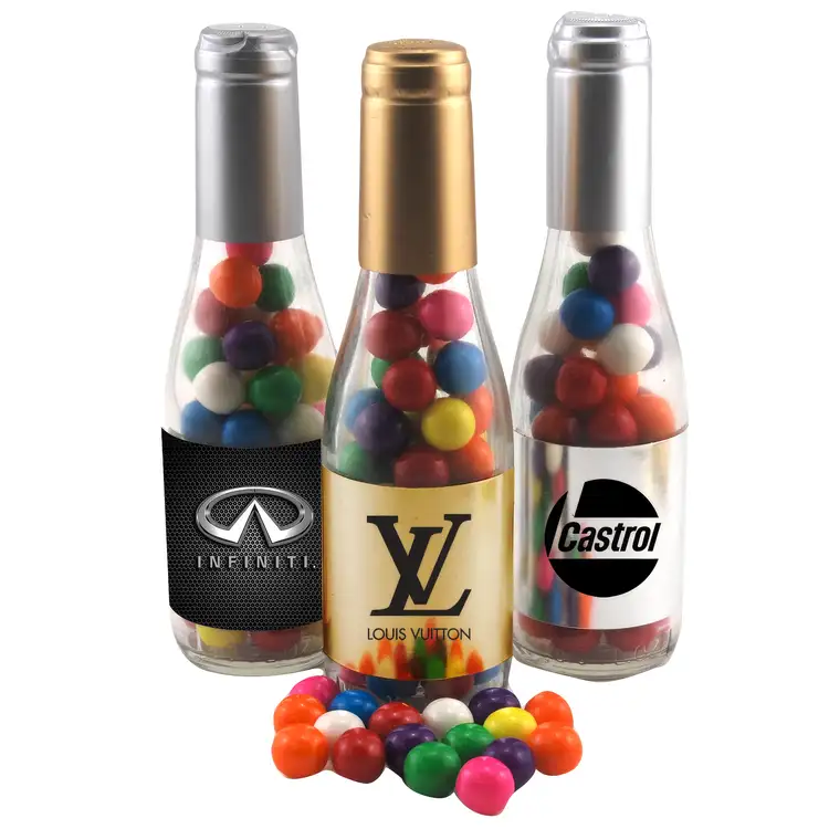 Petite bouteille cadeau en verre remplie de boules de gomme