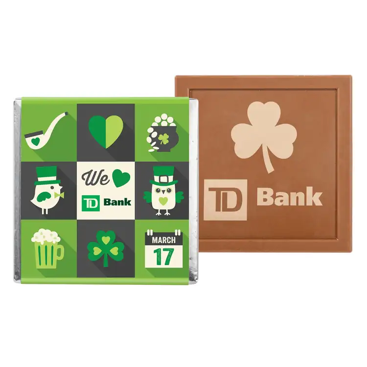 Tablette carrée de chocolat au lait gravé avec emballage multicolore