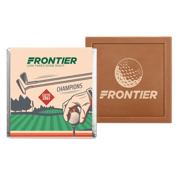 Tablette carrée de chocolat gravé sur le thème du golf